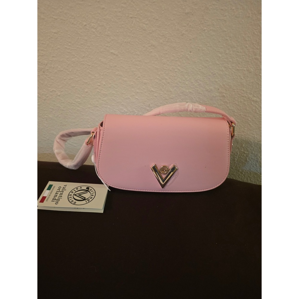 Valentino Orlandi Pink Leather Shoulder Bag Italian Designer Gold V Logo New